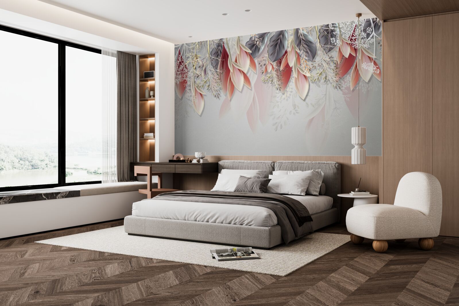 Fotobehang compositielijn in roze naar beneden