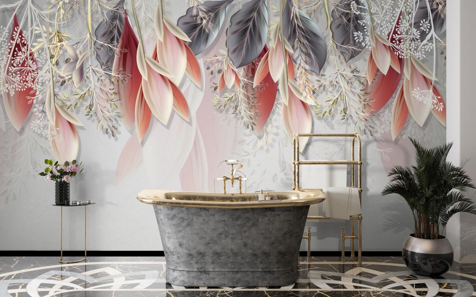 Fotobehang compositielijn in roze naar beneden