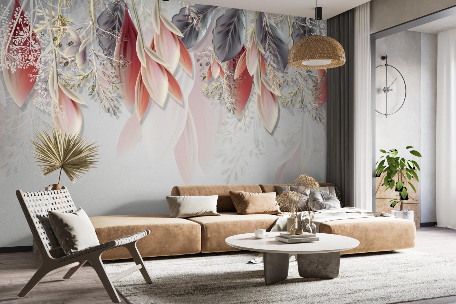 Fotobehang compositielijn in roze naar beneden