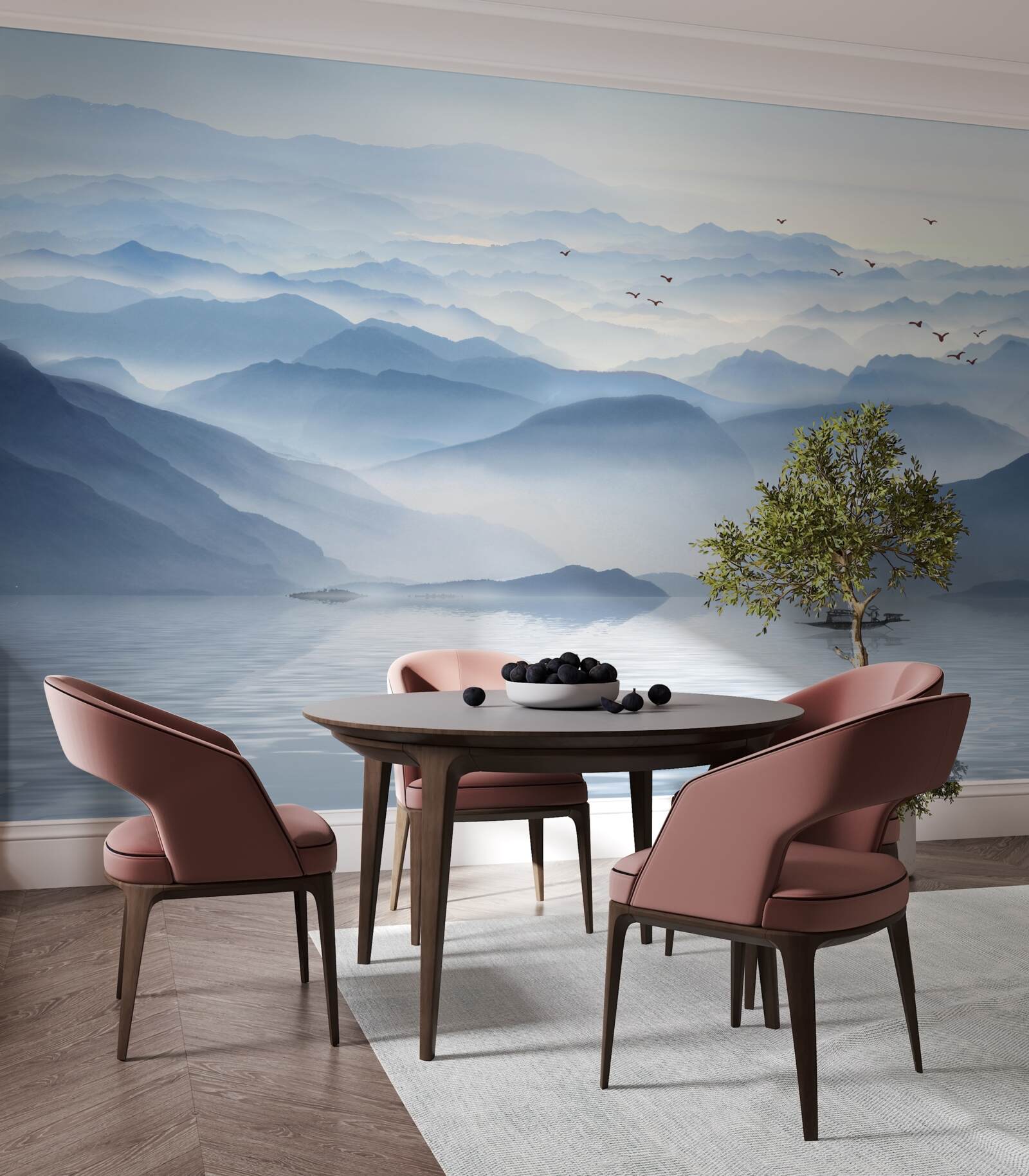 Fotobehang mist bedekt dik de bergrivier