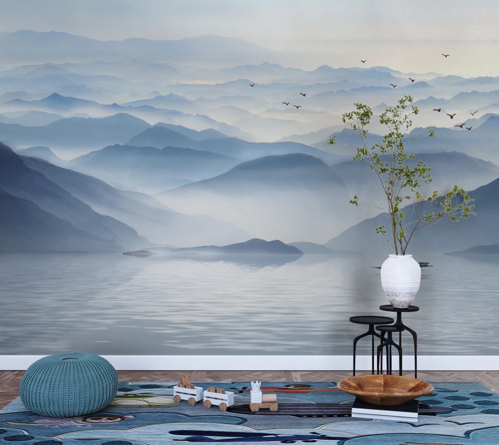 Fotobehang mist bedekt dik de bergrivier