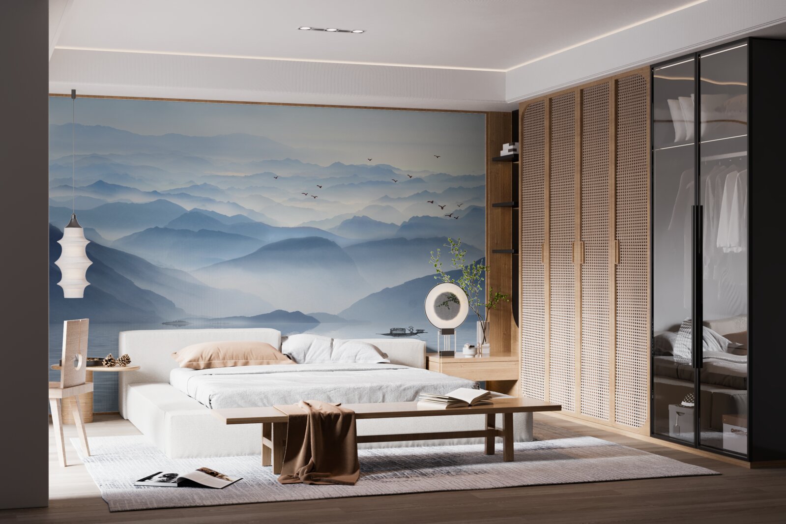 Fotobehang mist bedekt dik de bergrivier