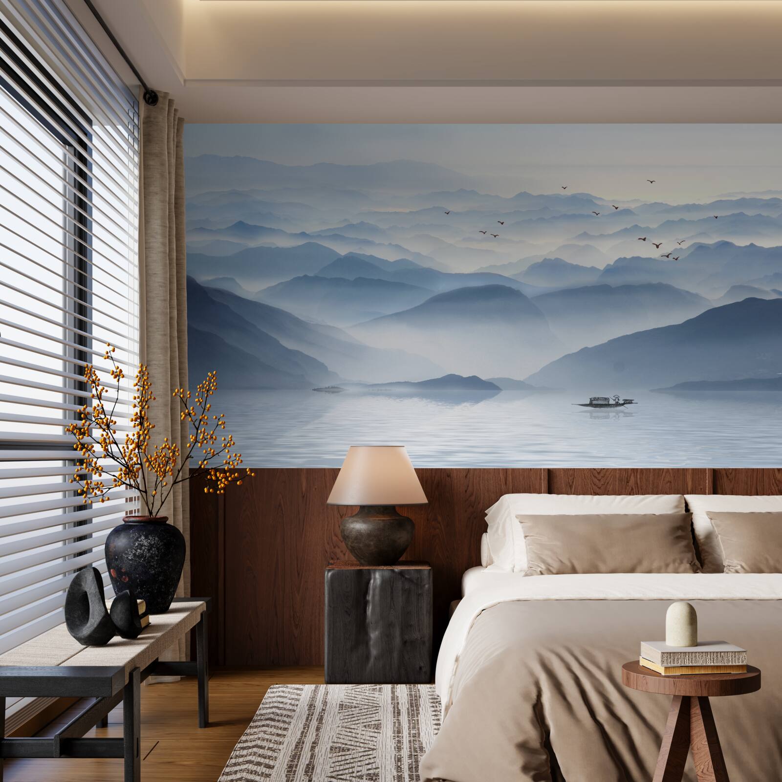 Fotobehang mist bedekt dik de bergrivier