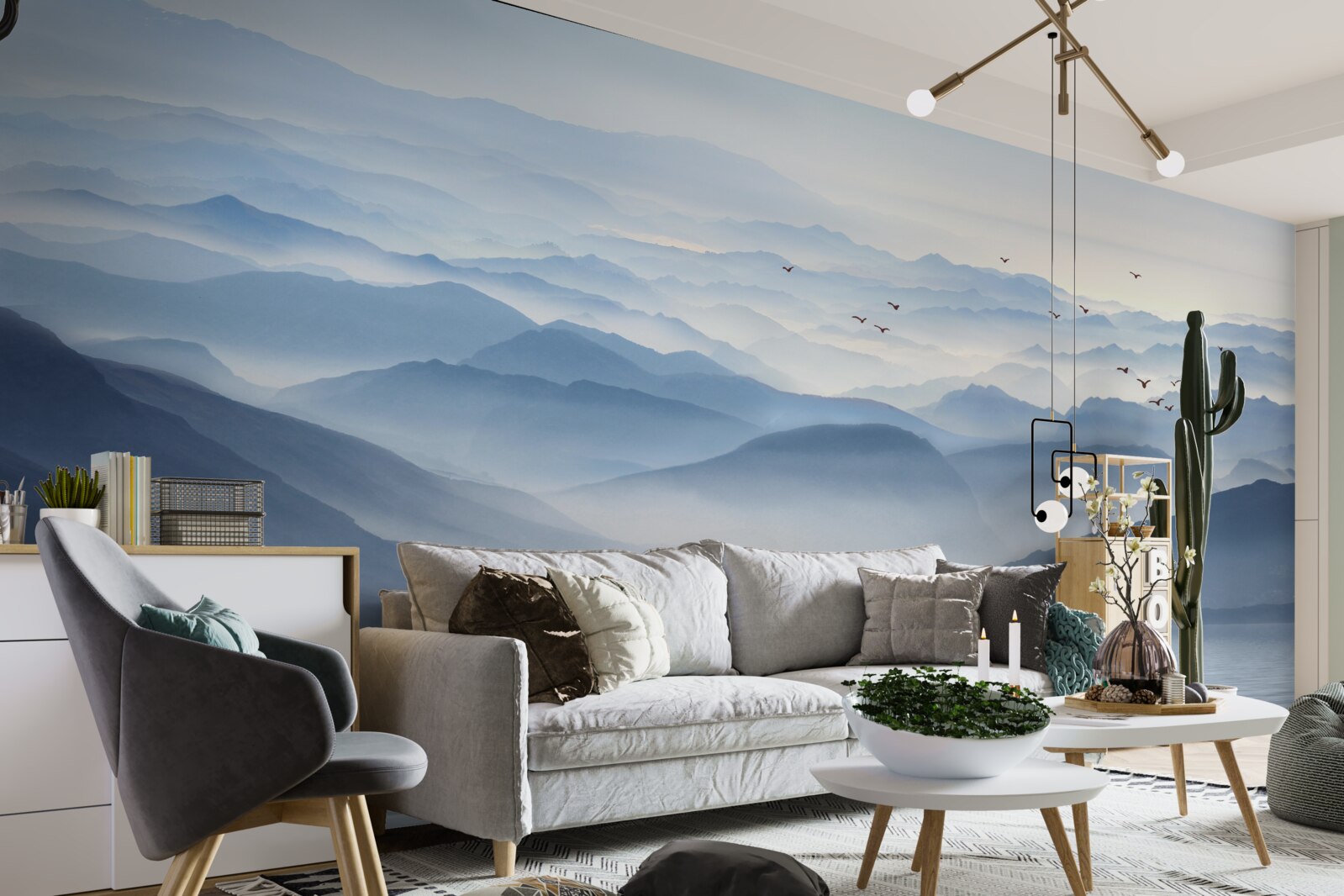 Fotobehang mist bedekt dik de bergrivier