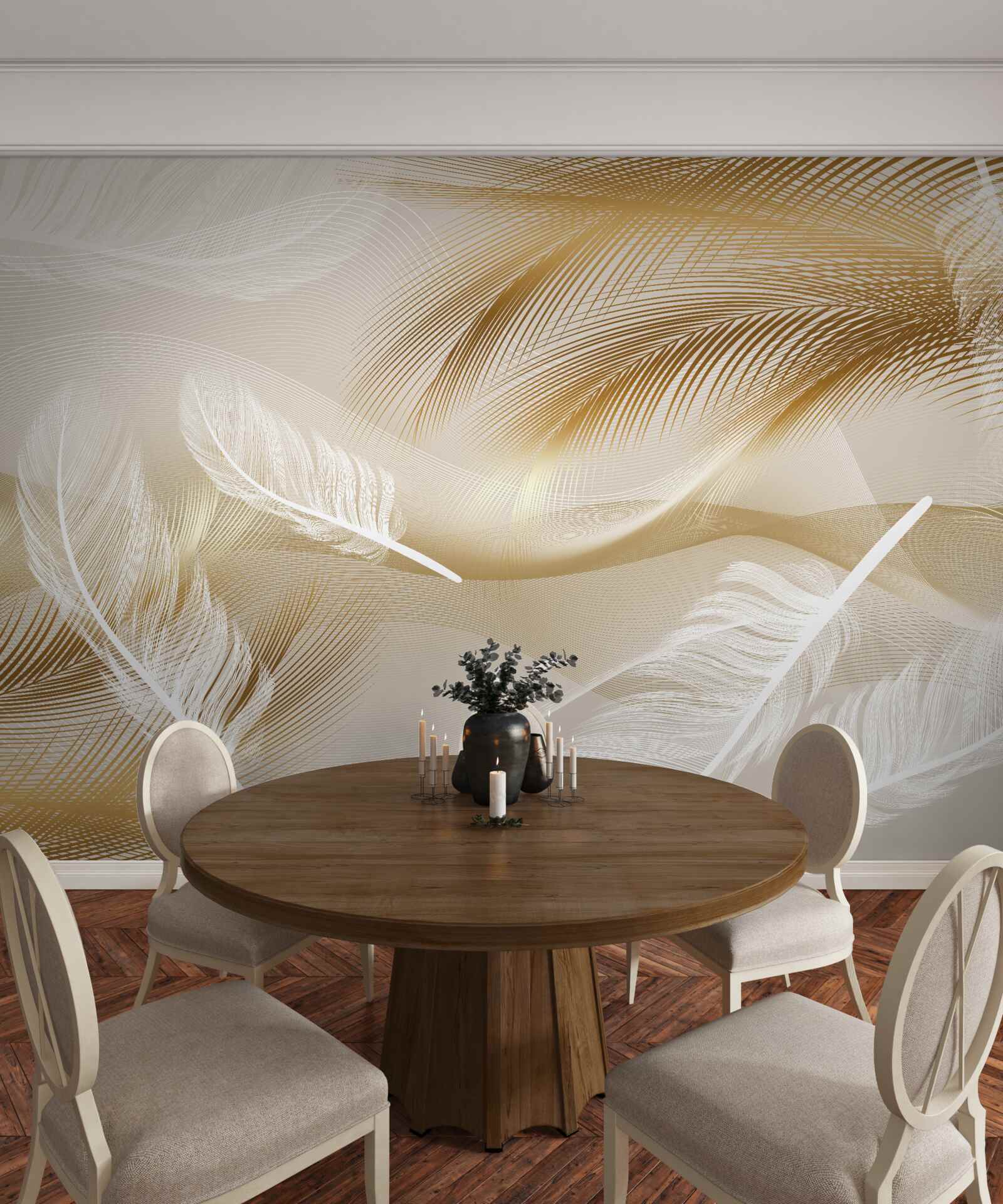 Fotobehang abstracte veer in beige kleuren