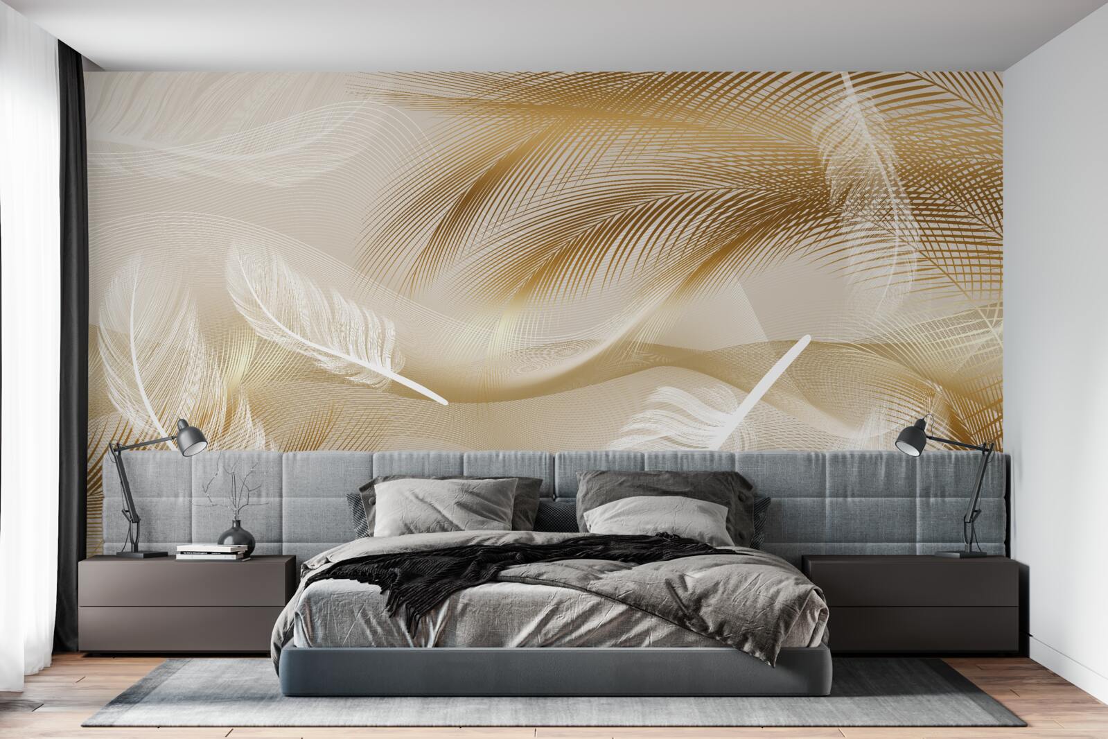 Fotobehang abstracte veer in beige kleuren