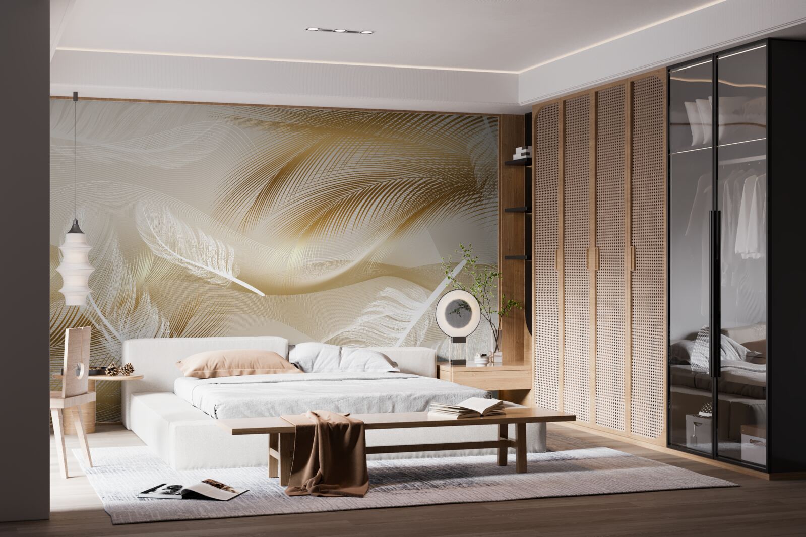 Fotobehang abstracte veer in beige kleuren