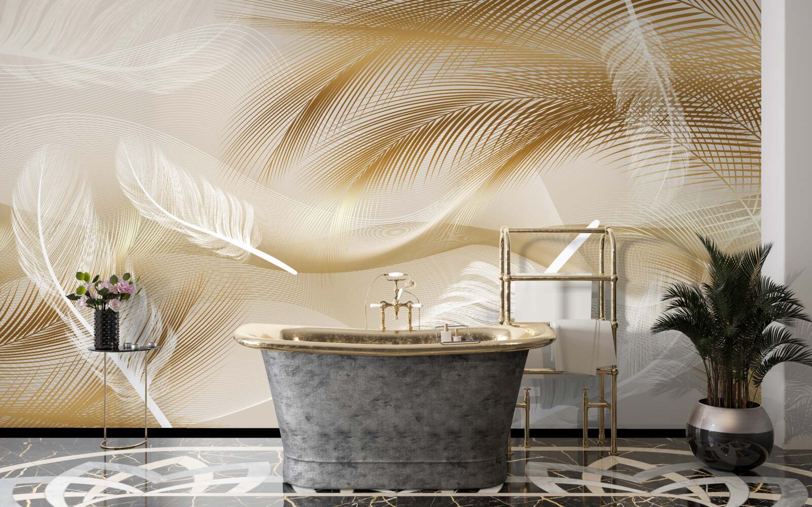 Fotobehang abstracte veer in beige kleuren