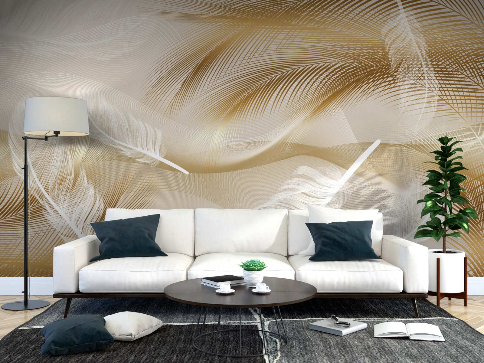 Fotobehang abstracte veer in beige kleuren