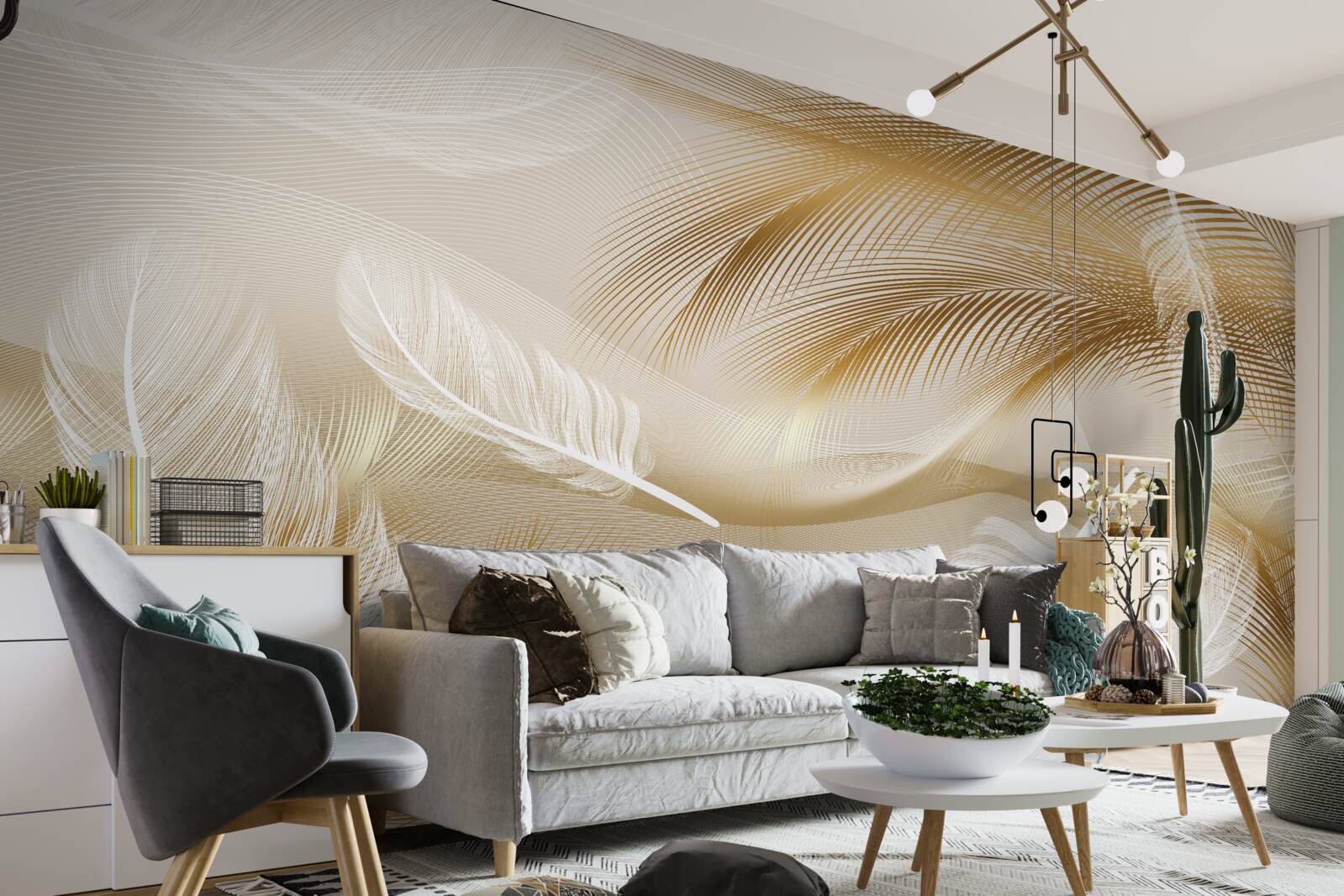 Fotobehang abstracte veer in beige kleuren