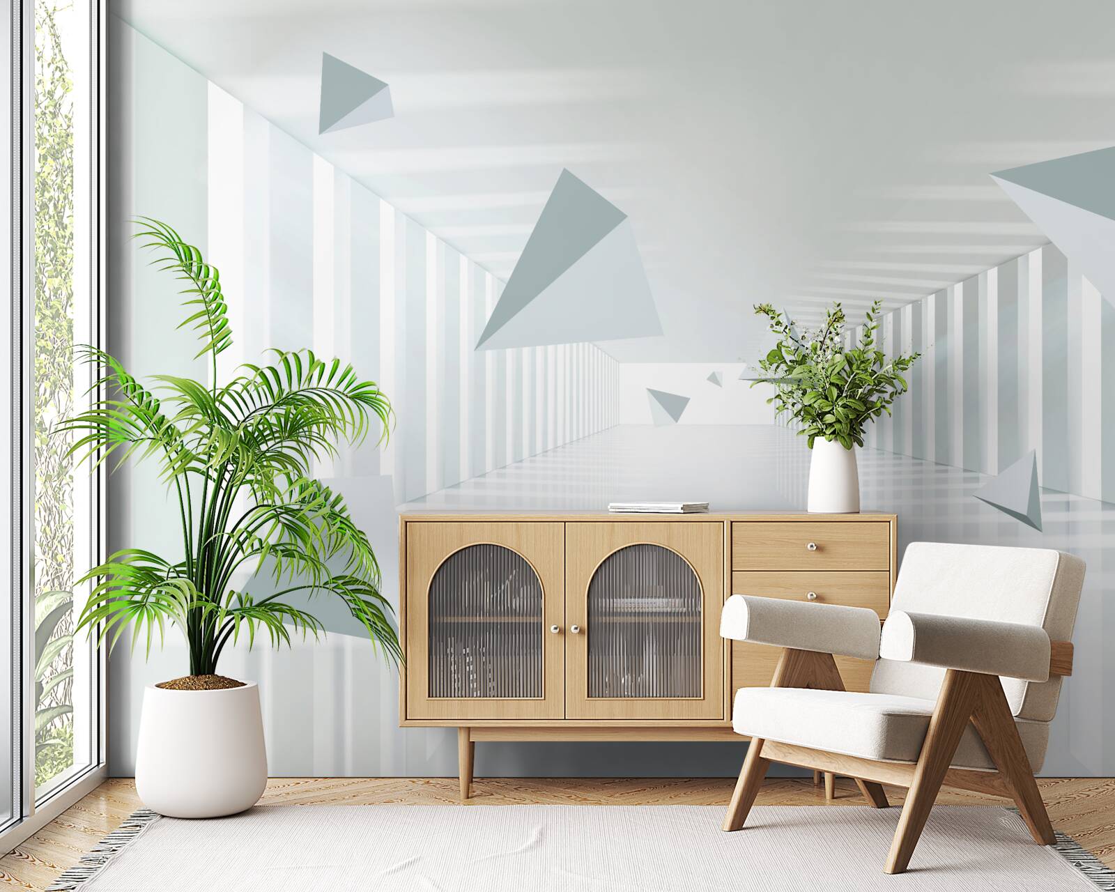 Fotobehang eindeloze tunnel en driehoekige vormen