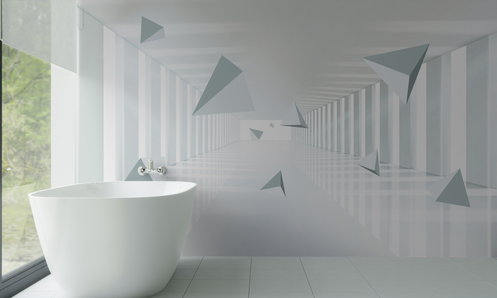 Fotobehang eindeloze tunnel en driehoekige vormen