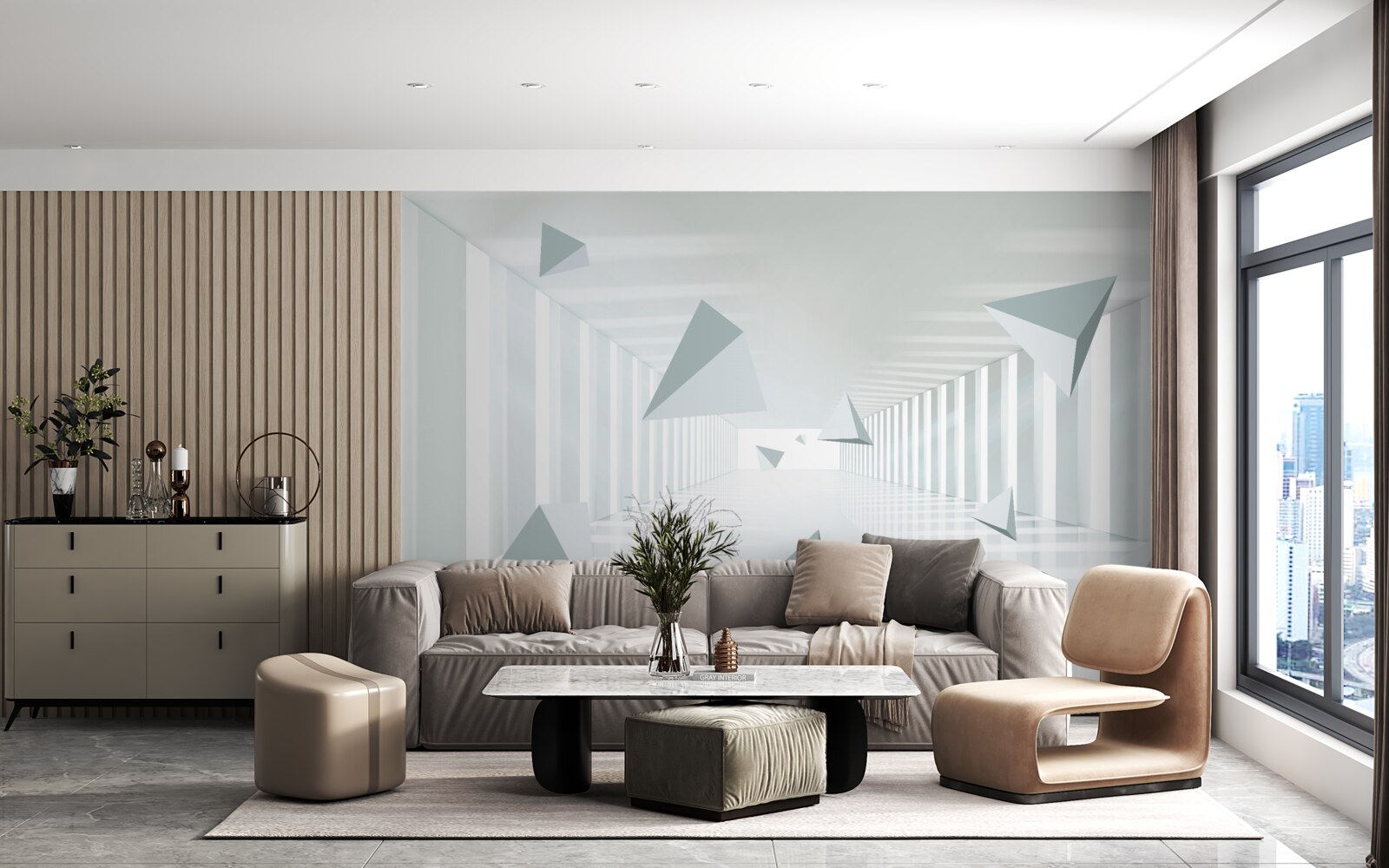 Fotobehang eindeloze tunnel en driehoekige vormen