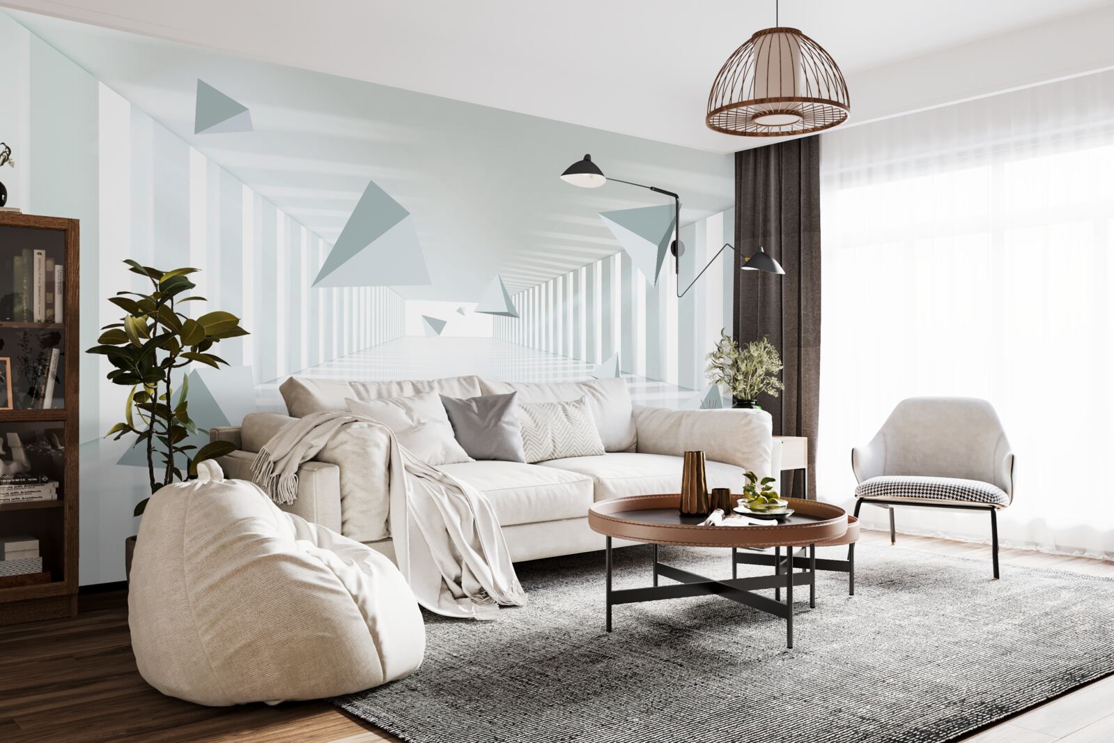 Fotobehang eindeloze tunnel en driehoekige vormen