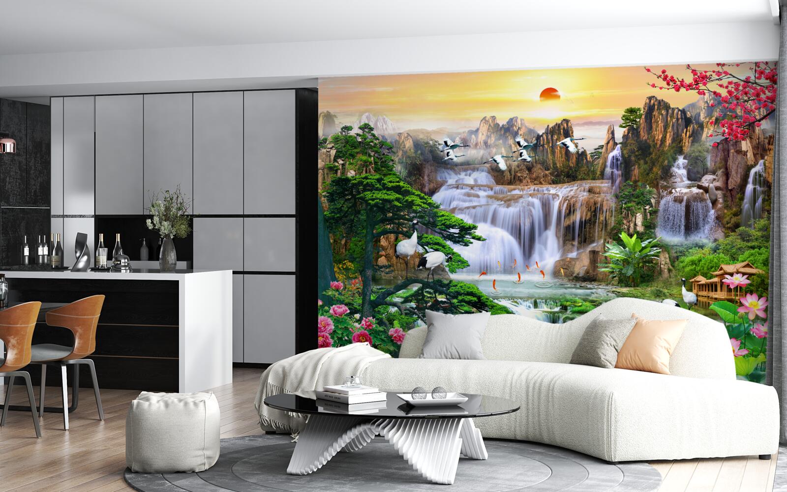 Fotobehang vogels en watervallen