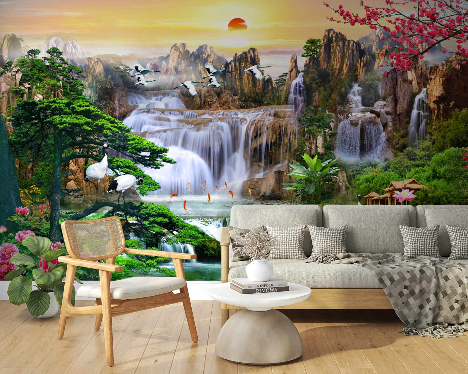 Fotobehang vogels en watervallen