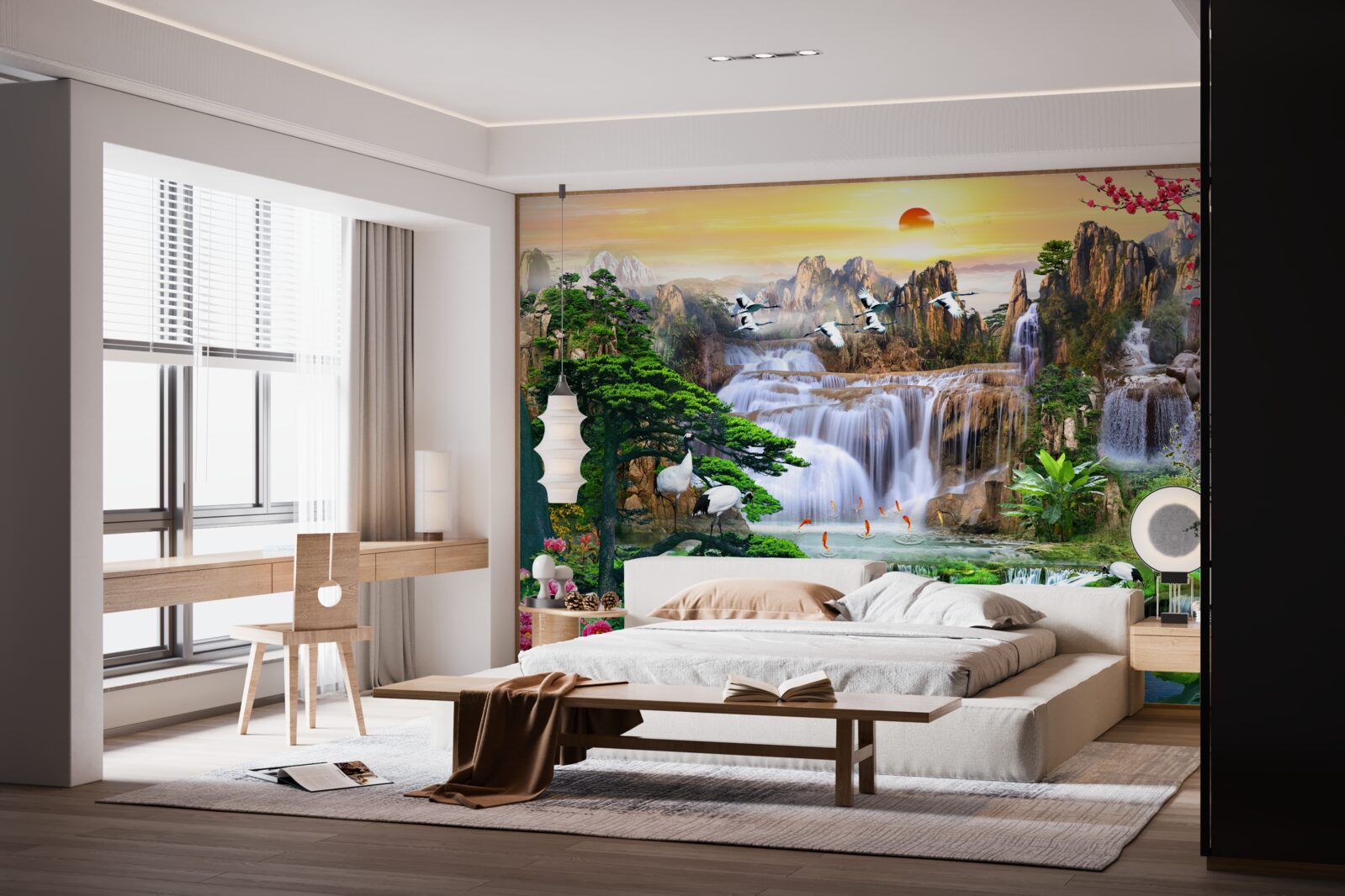 Fotobehang vogels en watervallen