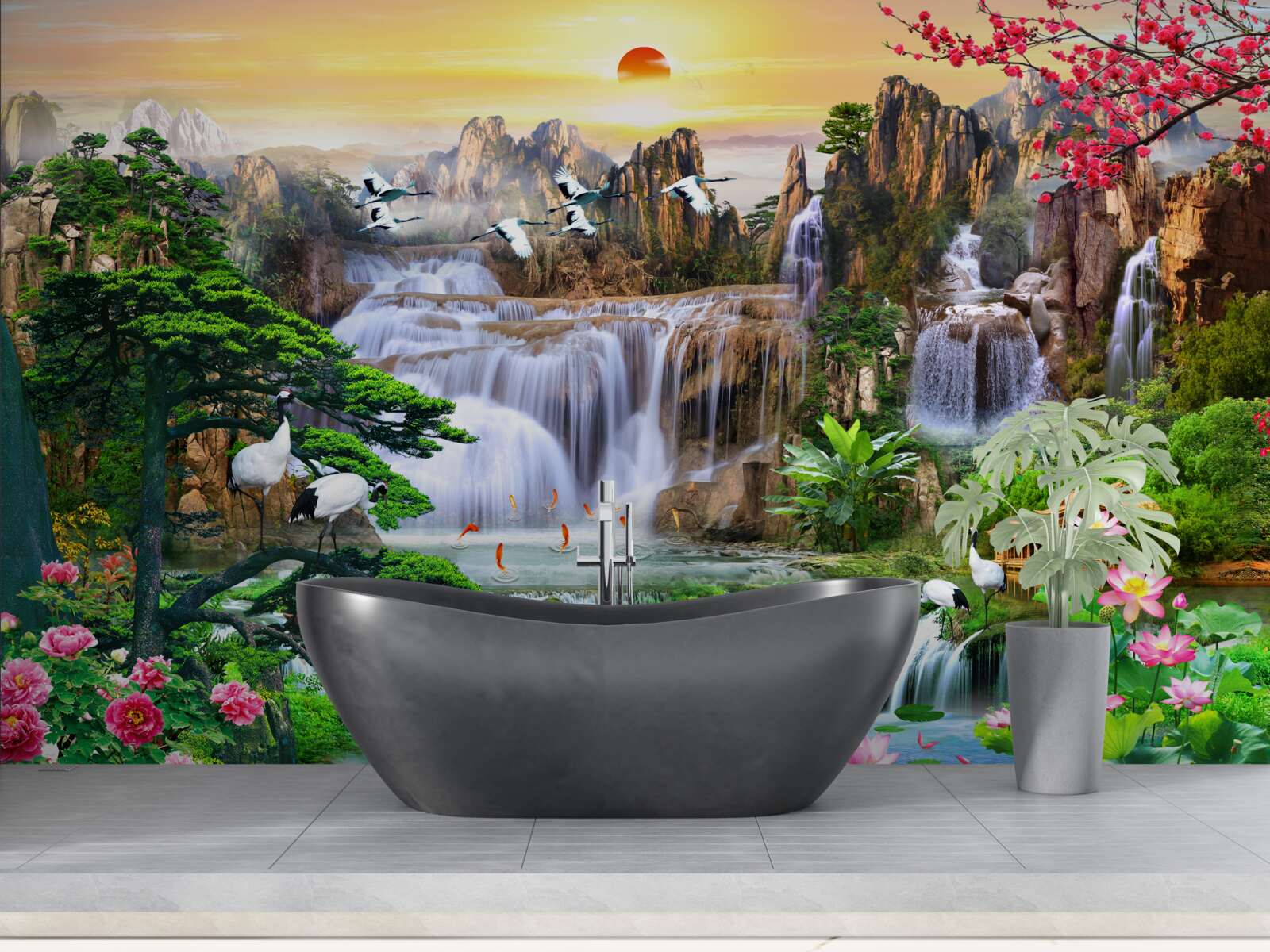Fotobehang vogels en watervallen
