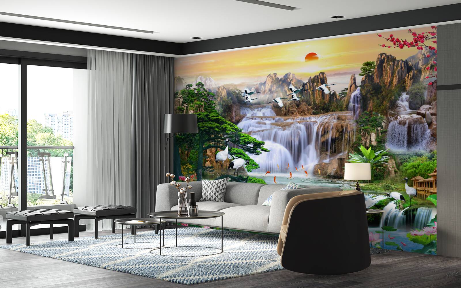 Fotobehang vogels en watervallen