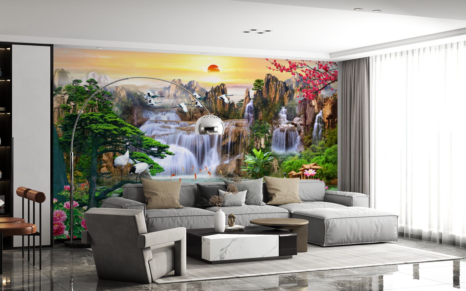 Fotobehang vogels en watervallen