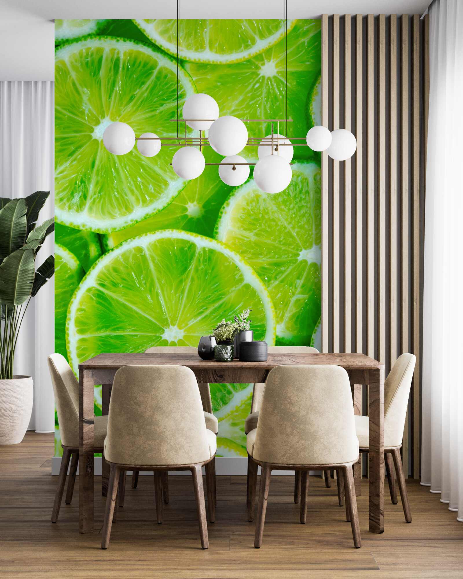 Fotobehang snijd de limoen in dunne ronde plakjes