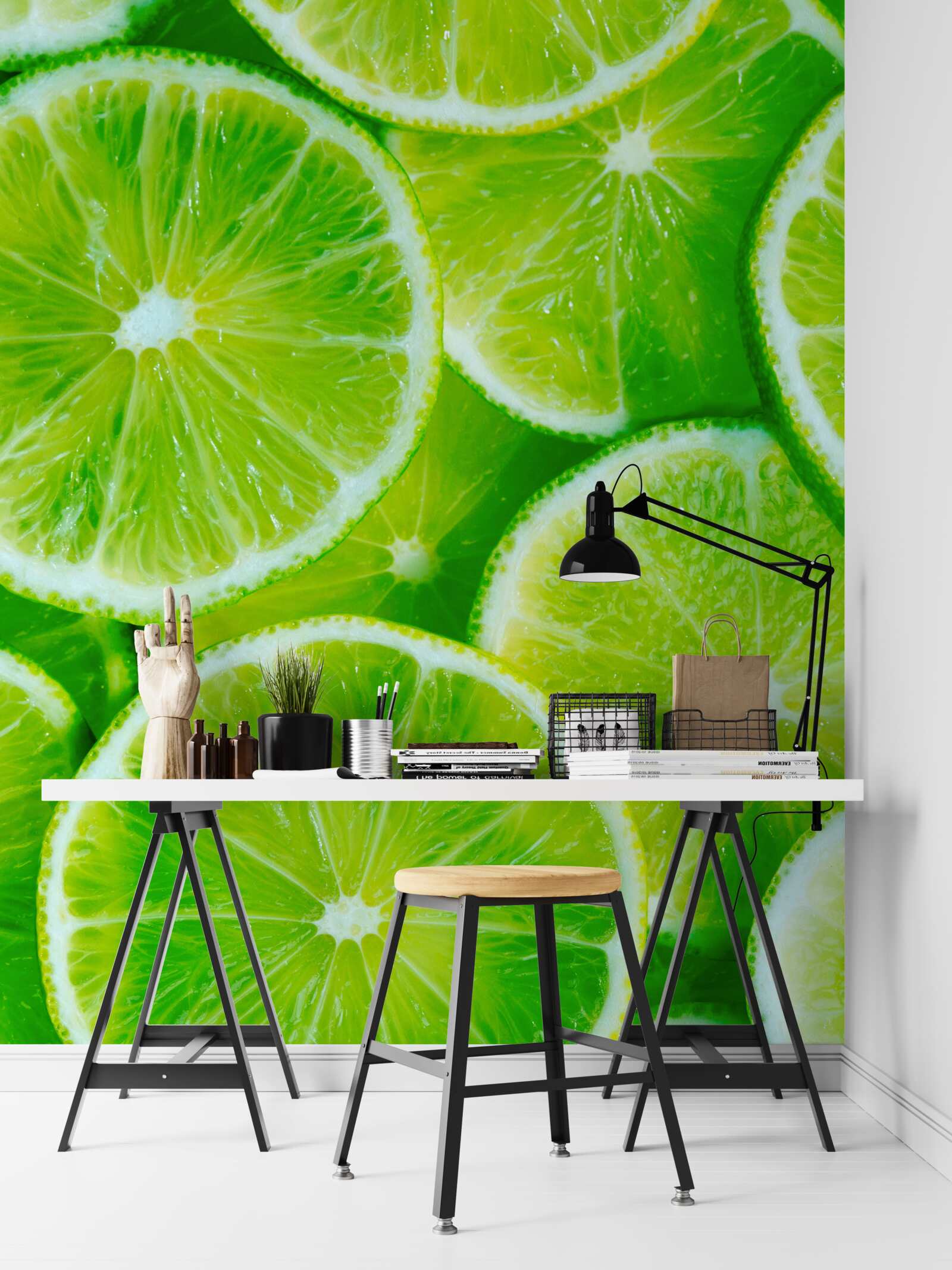 Fotobehang snijd de limoen in dunne ronde plakjes