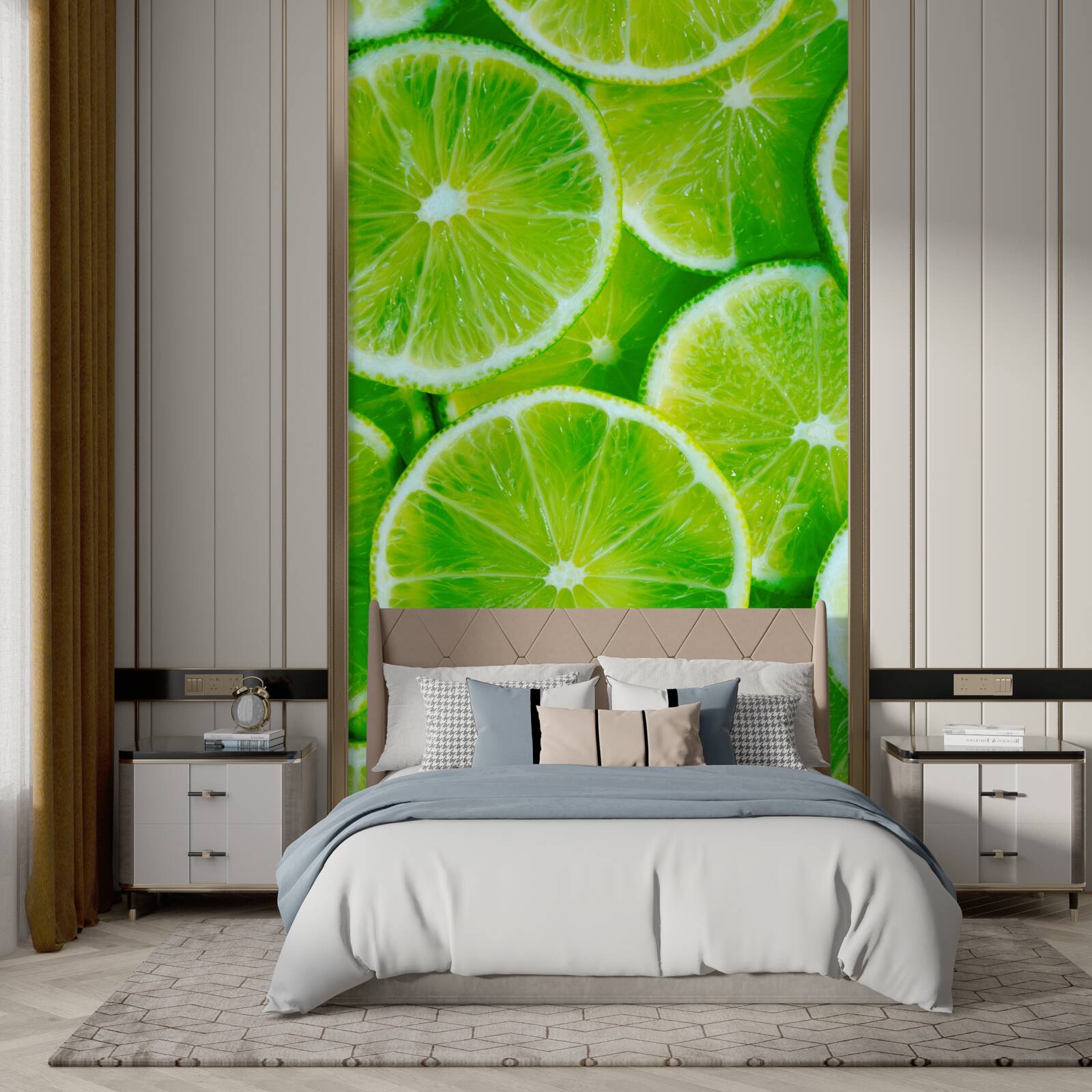 Fotobehang snijd de limoen in dunne ronde plakjes