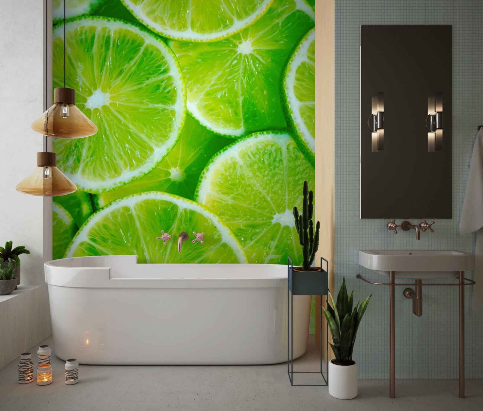 Fotobehang snijd de limoen in dunne ronde plakjes