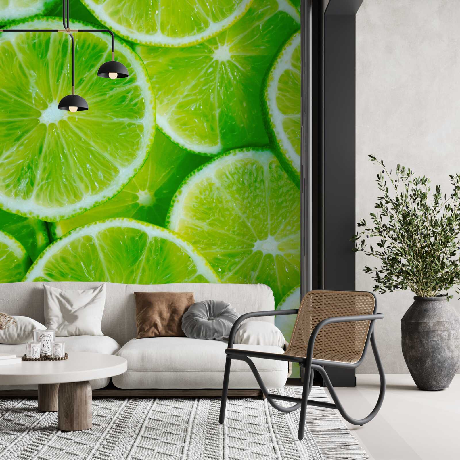 Fotobehang snijd de limoen in dunne ronde plakjes