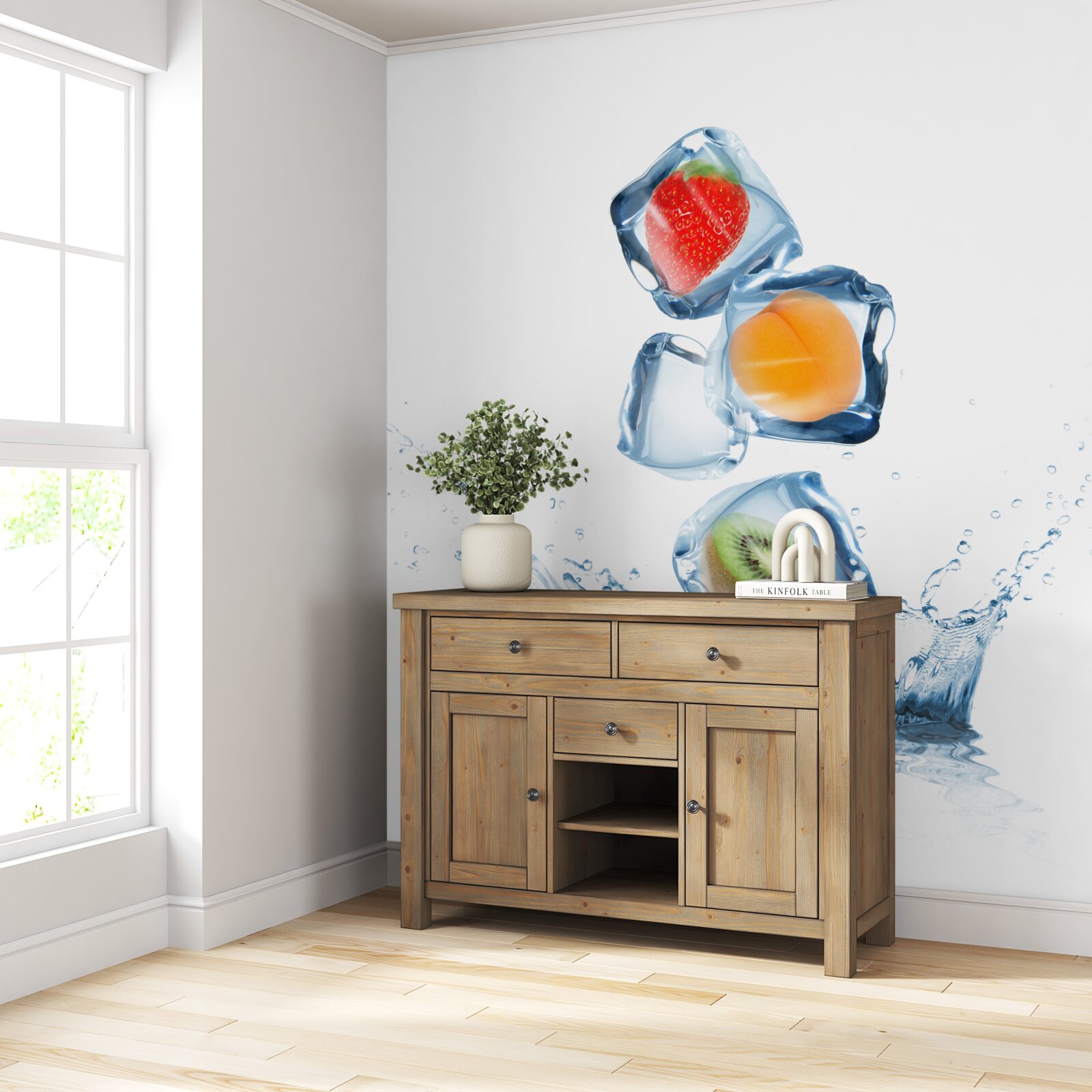 Fotobehang ijsblokjes met fruit