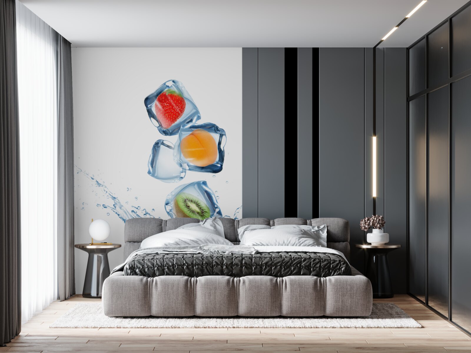 Fotobehang ijsblokjes met fruit