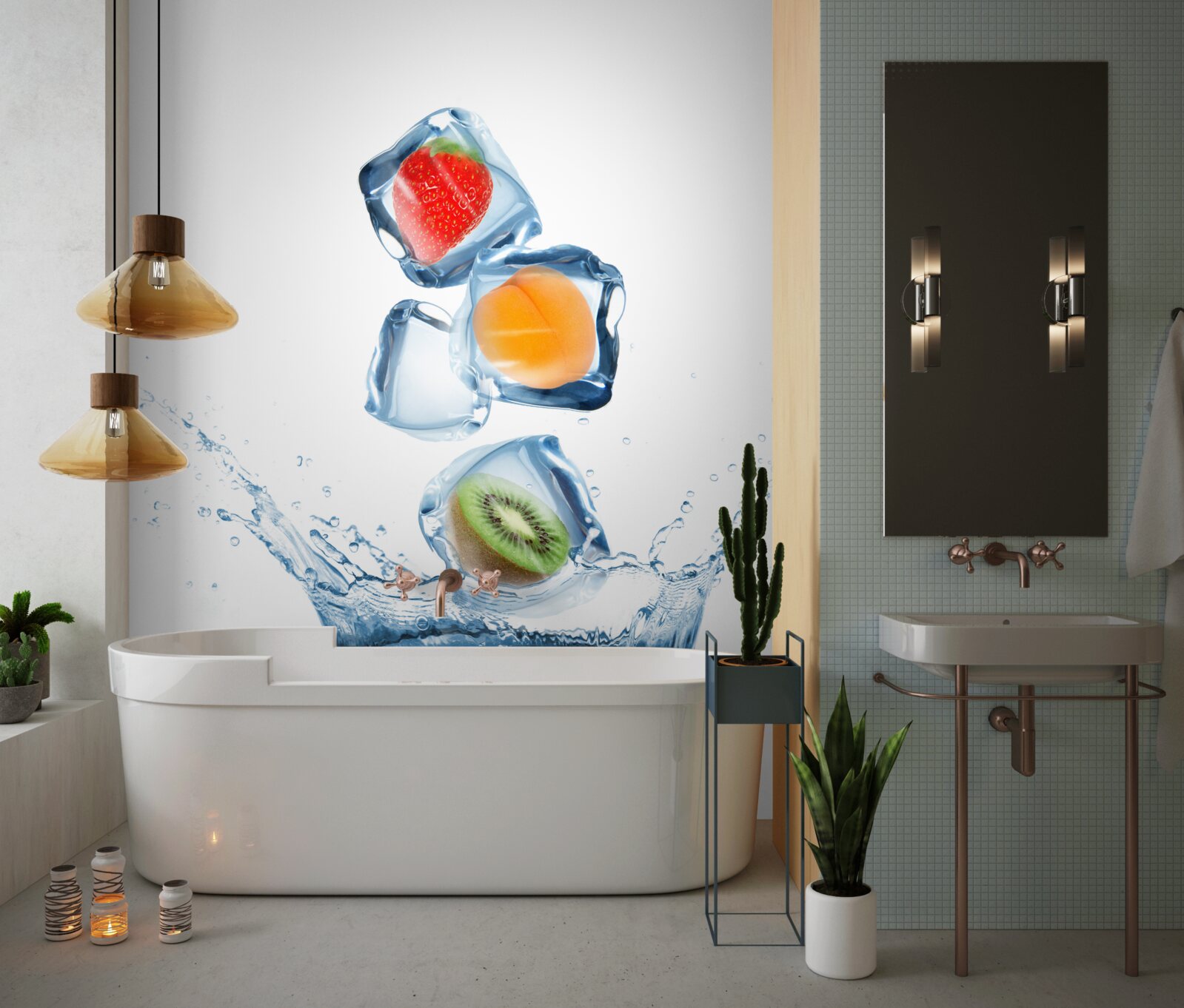 Fotobehang ijsblokjes met fruit