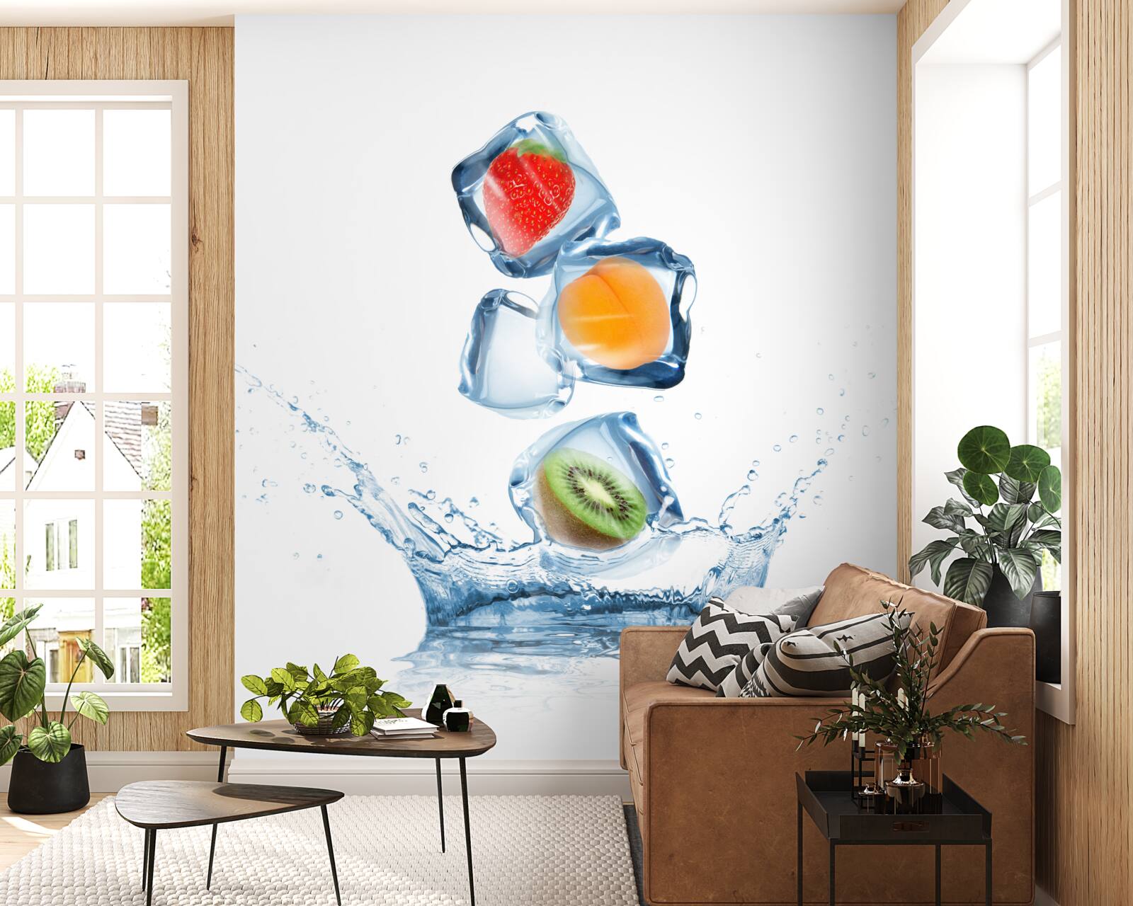 Fotobehang ijsblokjes met fruit