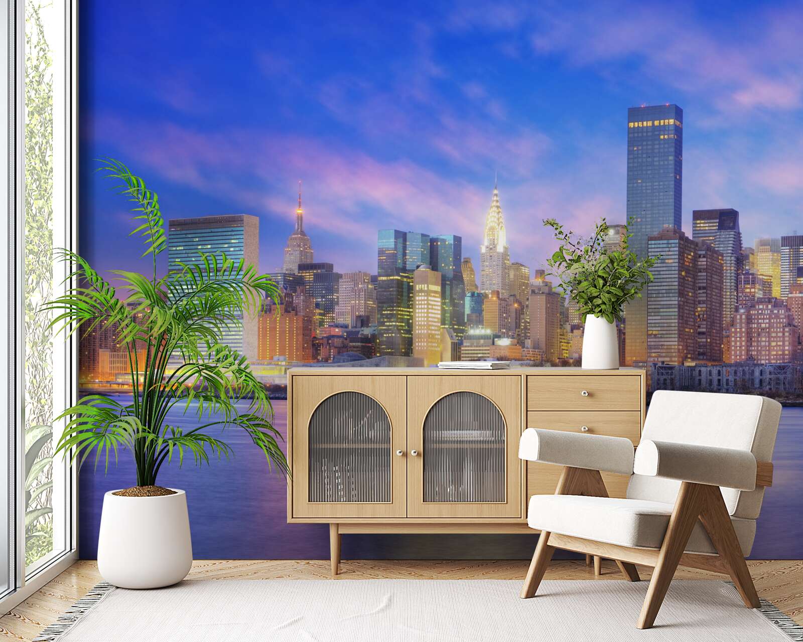 Fotobehang uitzicht op de wolkenkrabbers van de stad