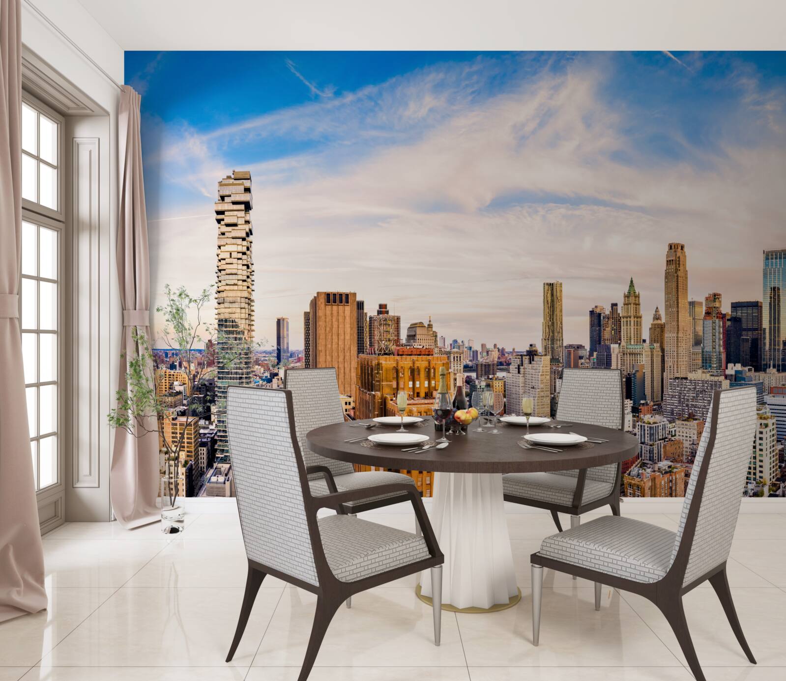 Fotobehang zonsondergang boven Lower Manhattan