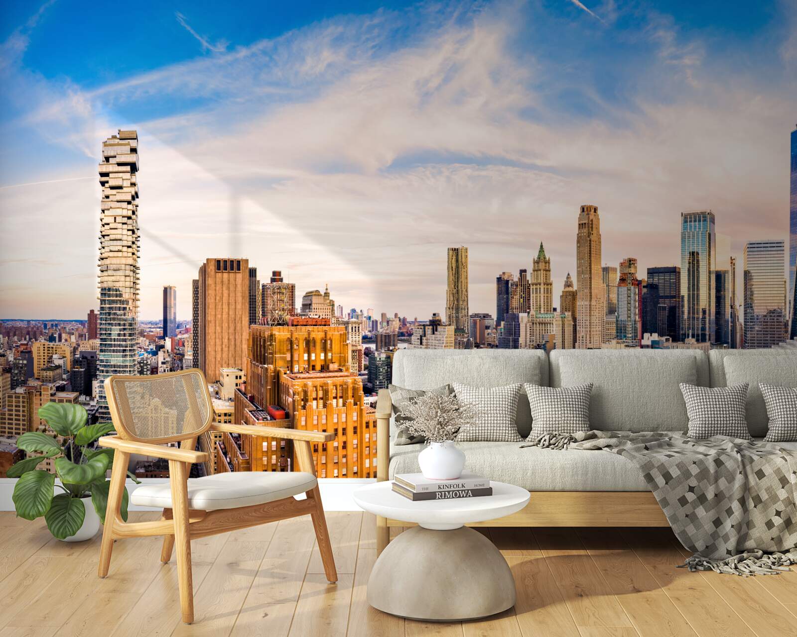 Fotobehang zonsondergang boven Lower Manhattan