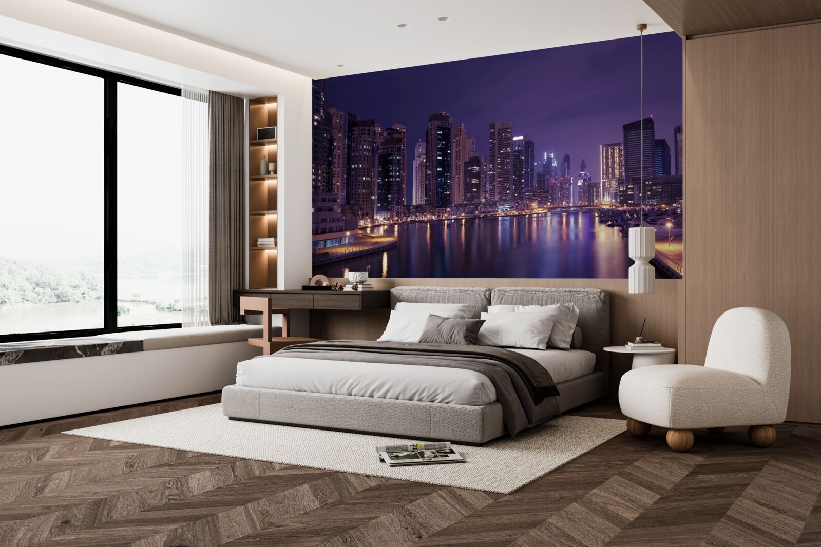 Fotobehang wolkenkrabbers van chicago bij nacht