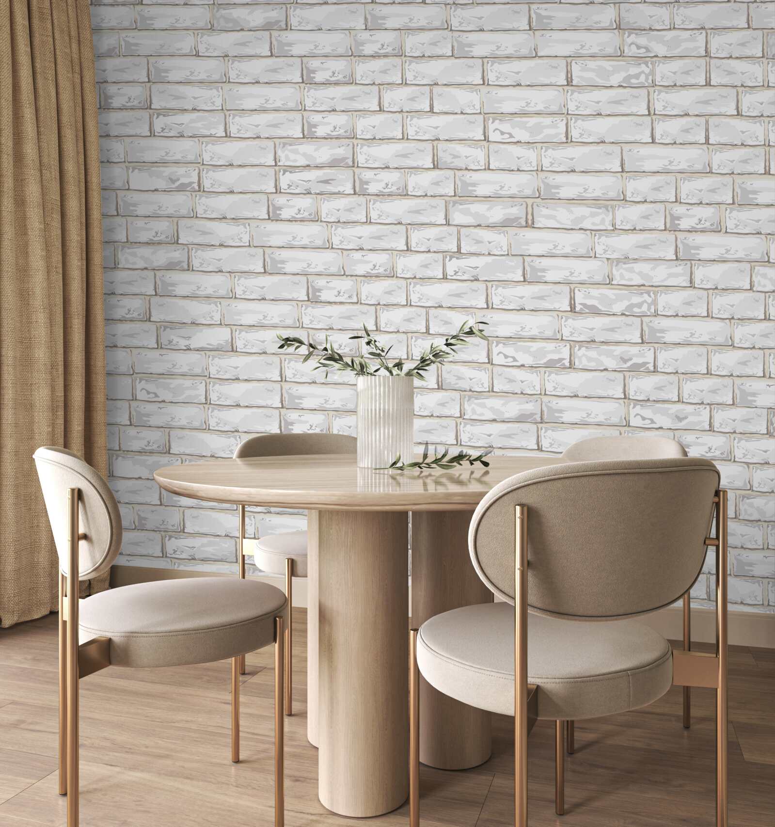 Fotobehang Muur bekleed met witte baksteen