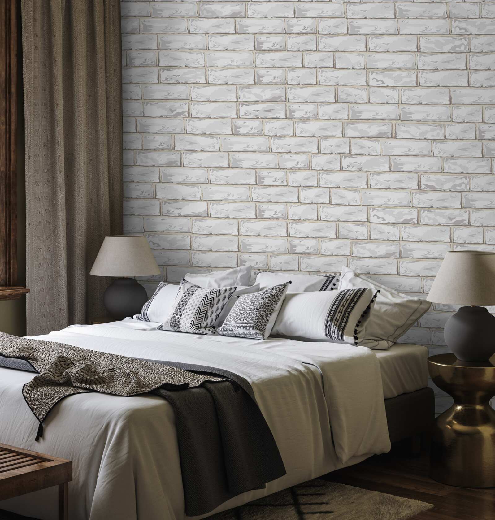 Fotobehang Muur bekleed met witte baksteen