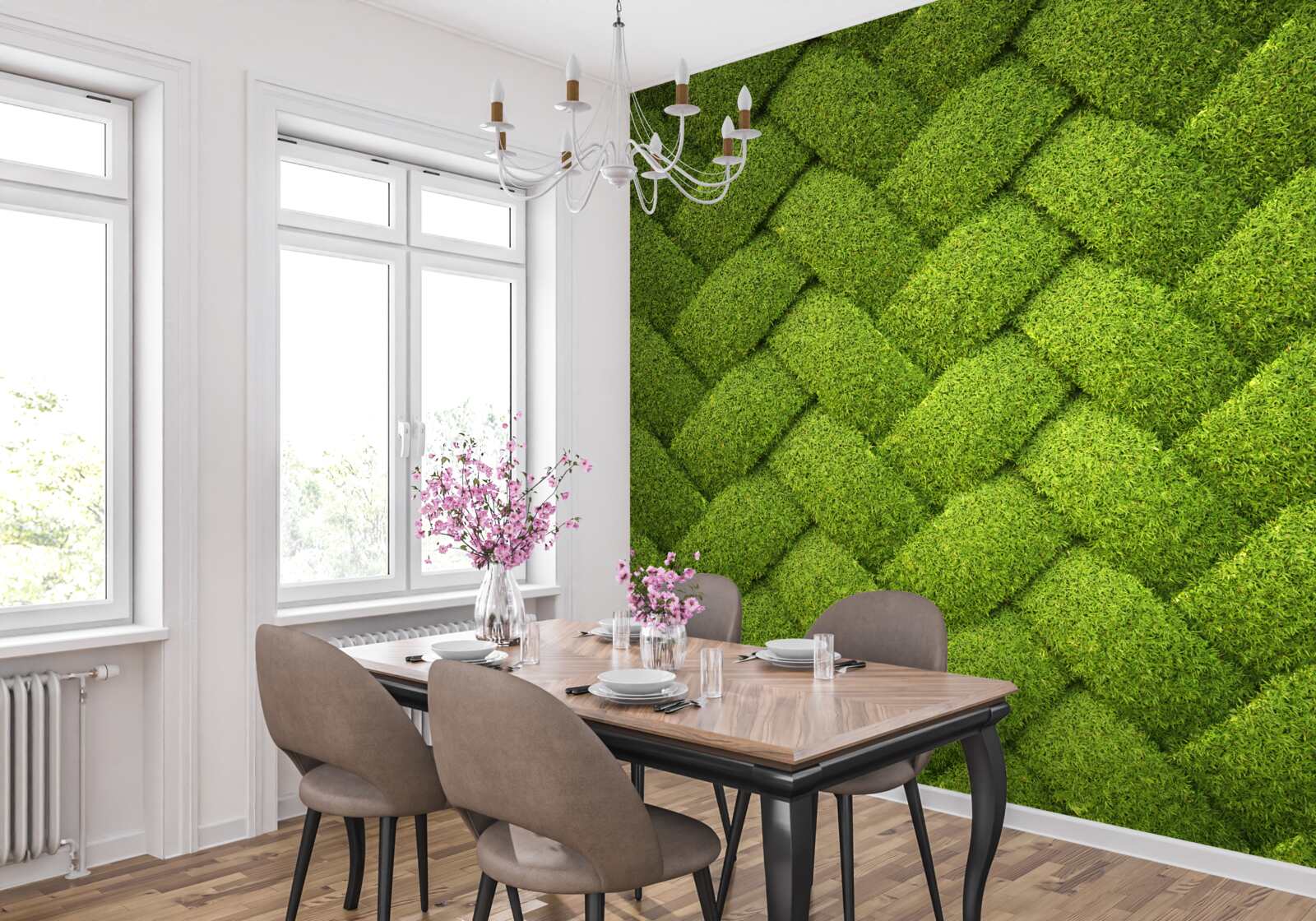 Fotobehang het groene gazon blokkeren