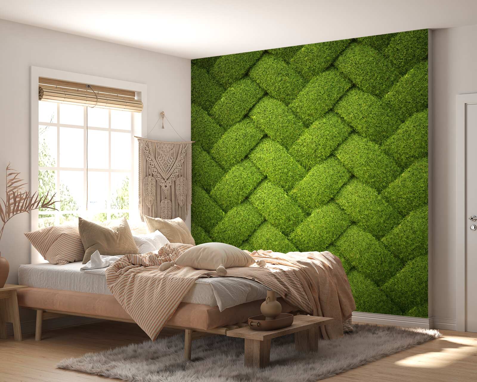 Fotobehang het groene gazon blokkeren