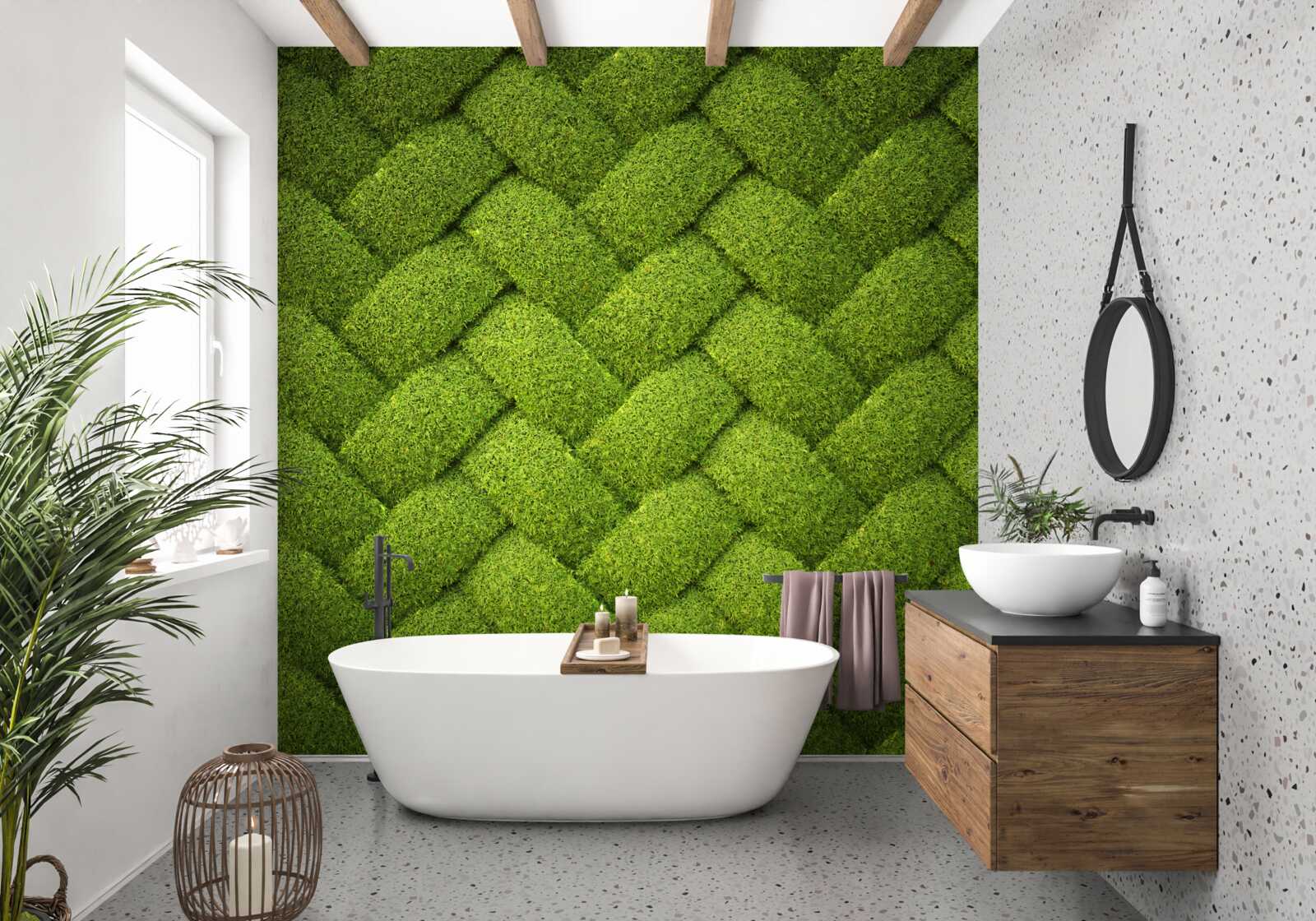 Fotobehang het groene gazon blokkeren