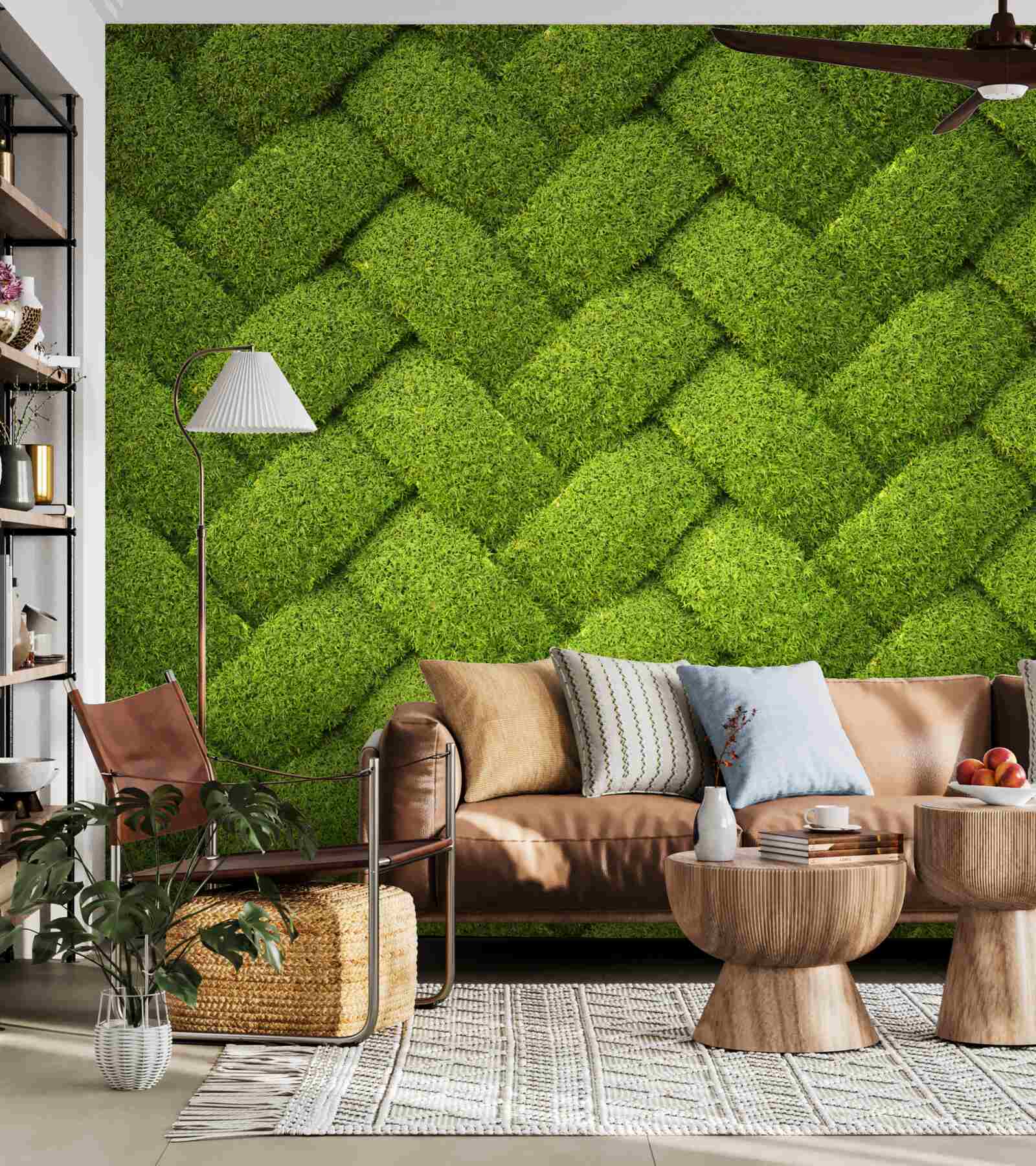 Fotobehang het groene gazon blokkeren