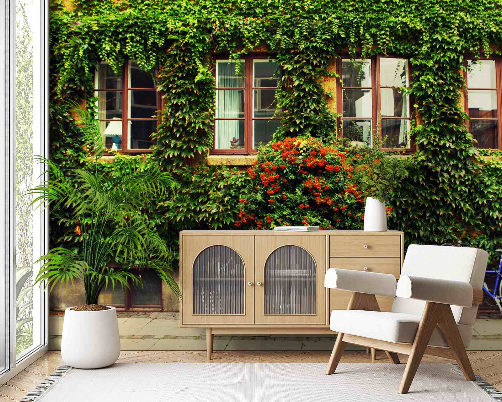 Fotobehang huis overwoekerd met klimop door ouderdom