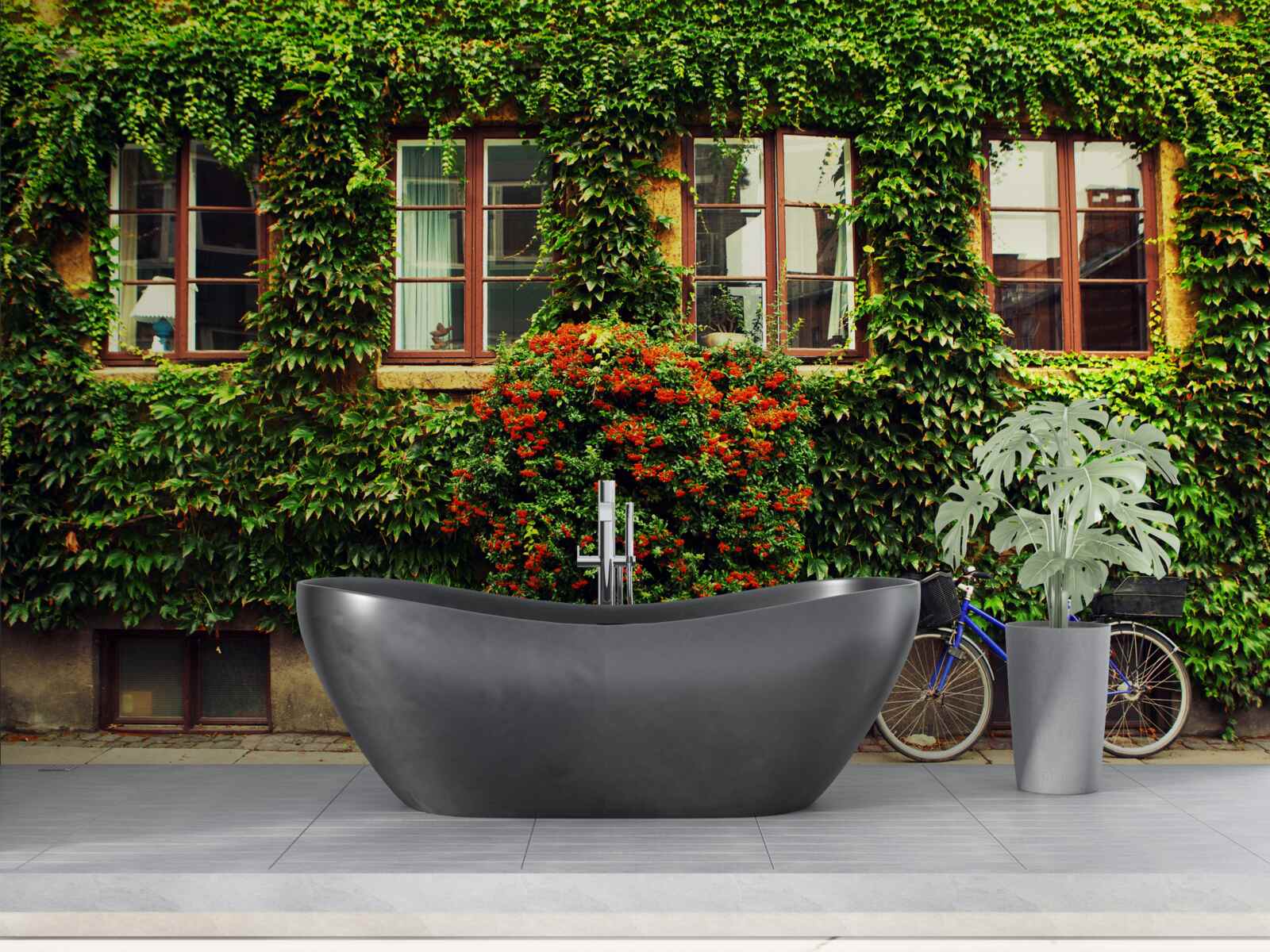 Fotobehang huis overwoekerd met klimop door ouderdom