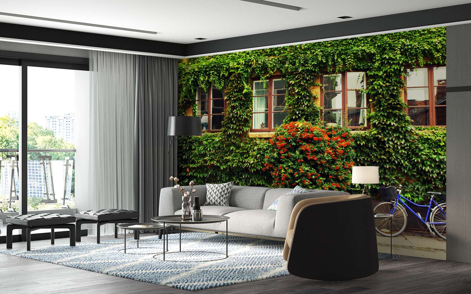 Fotobehang huis overwoekerd met klimop door ouderdom