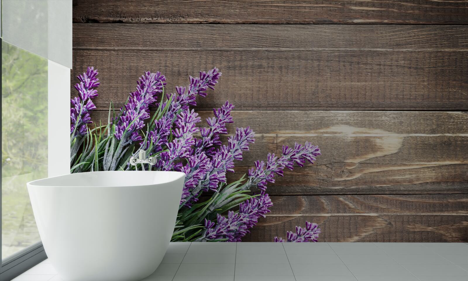 Fotobehang lavendeltakken op de achtergrond met een boom