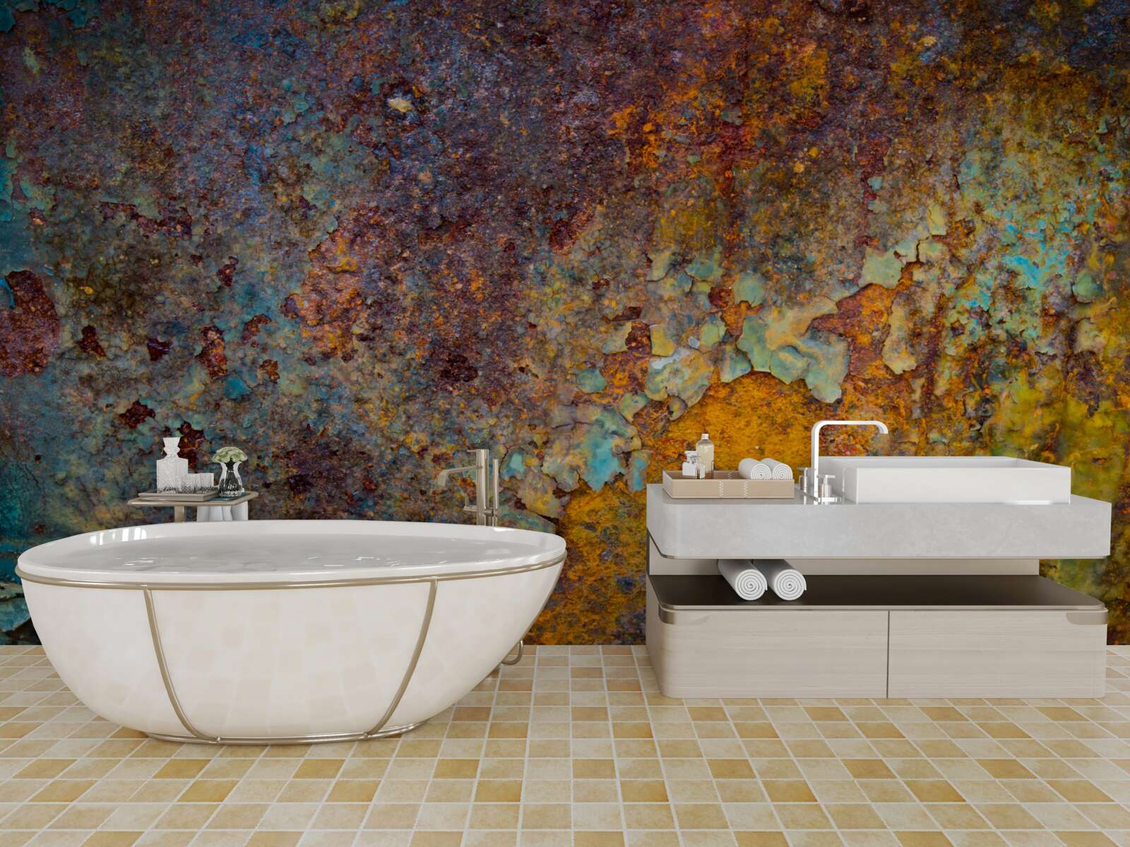 Fotobehang verroeste metalen muur