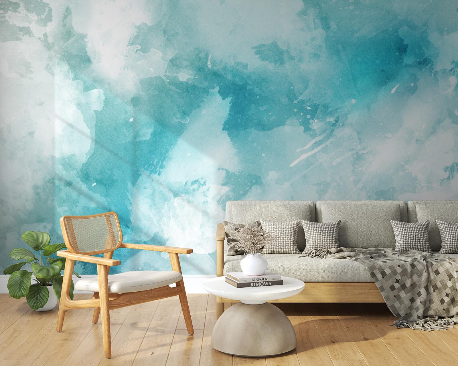 Fotobehang wit marmer met blauwe tint