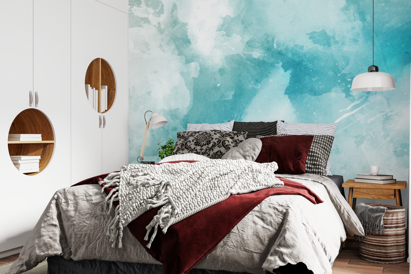 Fotobehang wit marmer met blauwe tint